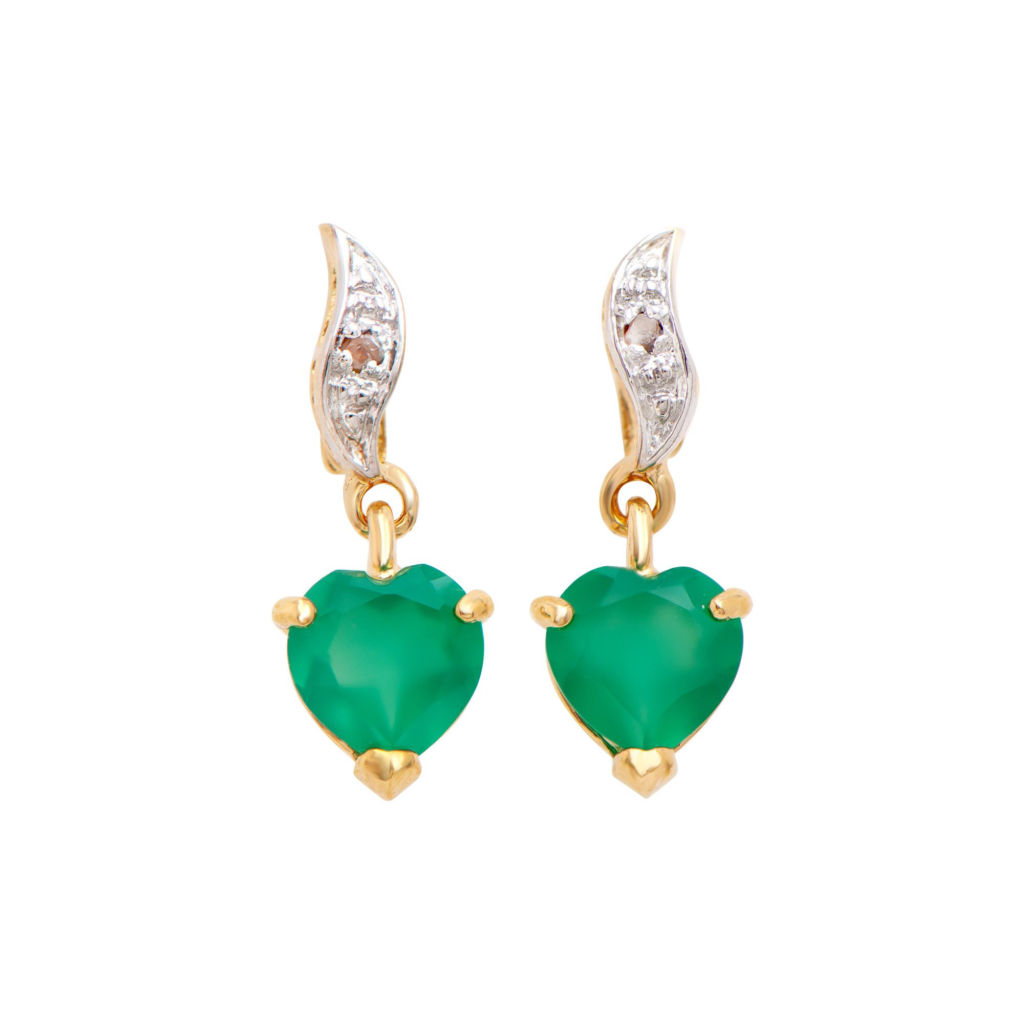 1.42 CTW Green Agate & Diamonds 18K Gold Plated Designer Earrings