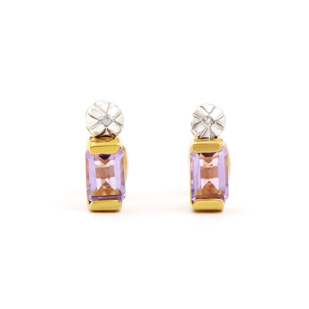 1.04 CTW Amethyst & Diamonds 18K Gold Plated Designer Earrings