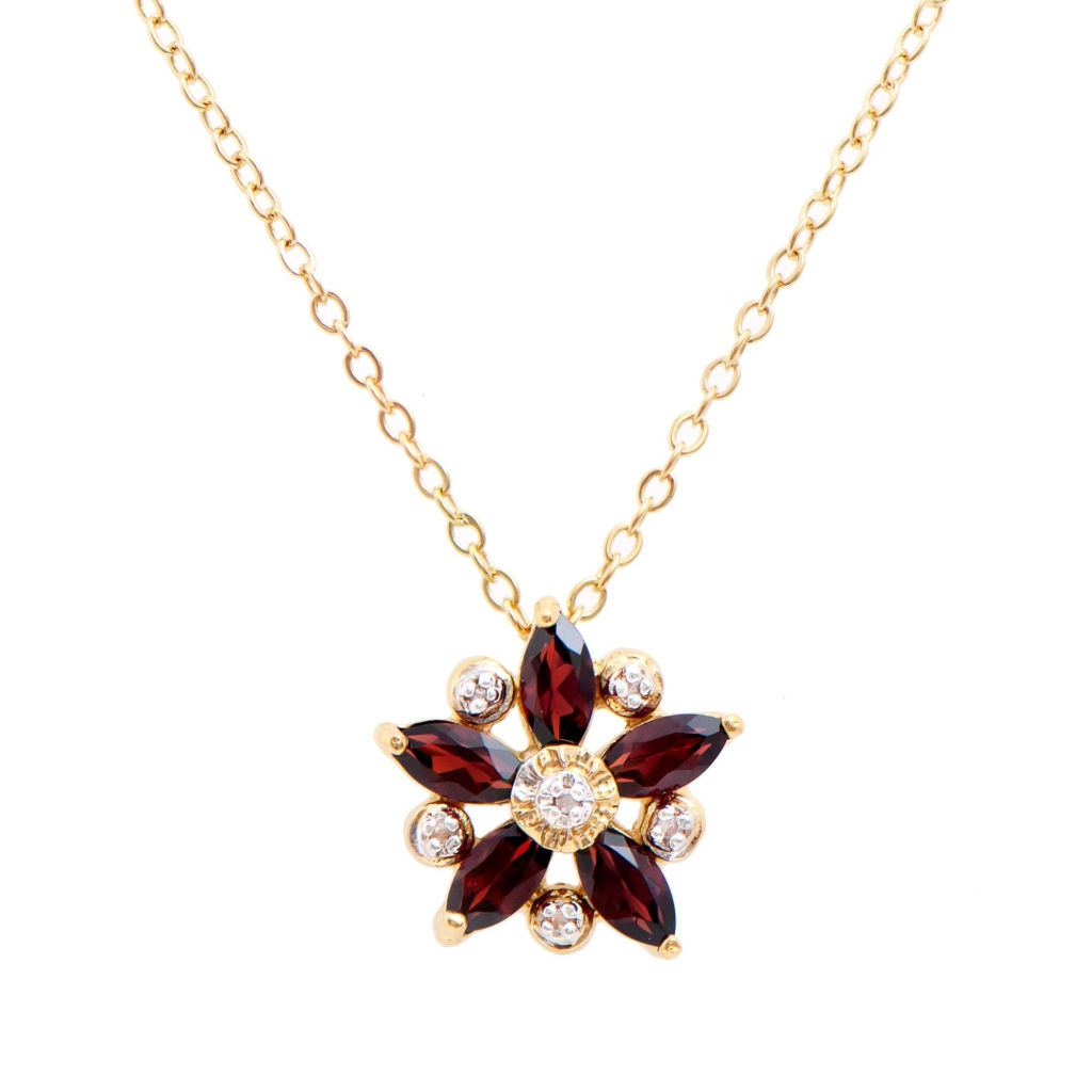 0.85 CTW Garnets & Diamonds 18K Gold Plated Designer Pendant 18 in