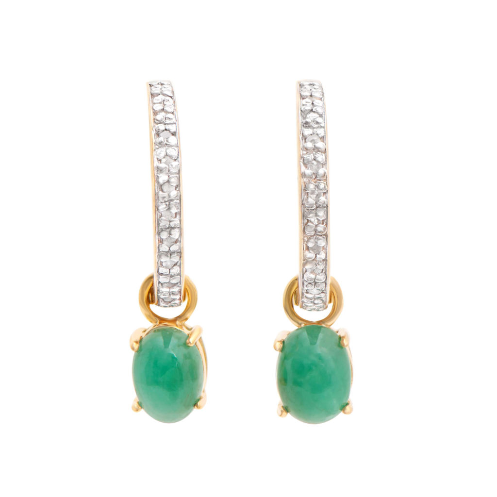 2.53 CTW Diamonds & Emerald 18K Gold Plated Sterling Silver Designer Earrings