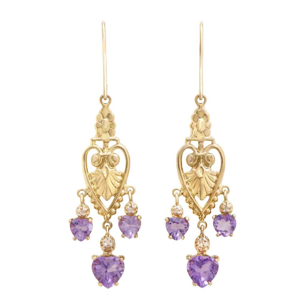 2.66 CTW Diamonds & Amethyst 18K Gold Plated Sterling Silver Designer Earrings