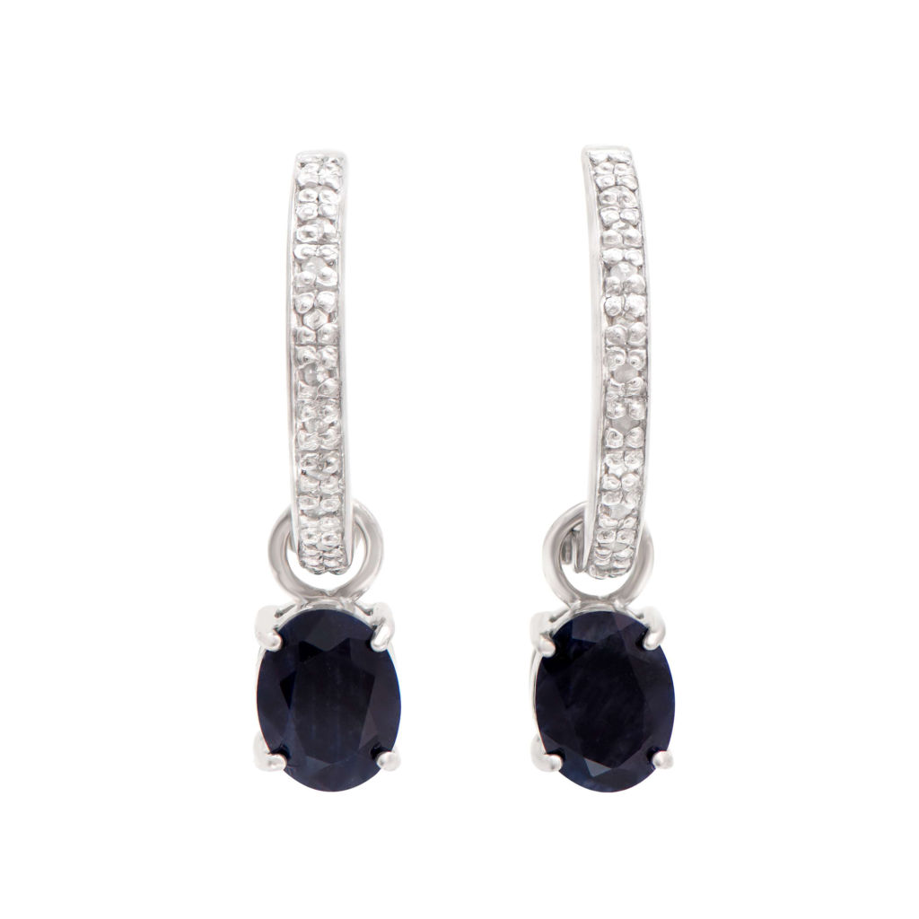 3.43 CTW Diamonds & Sapphire Rhodium Plated Sterling Silver Designer Earrings