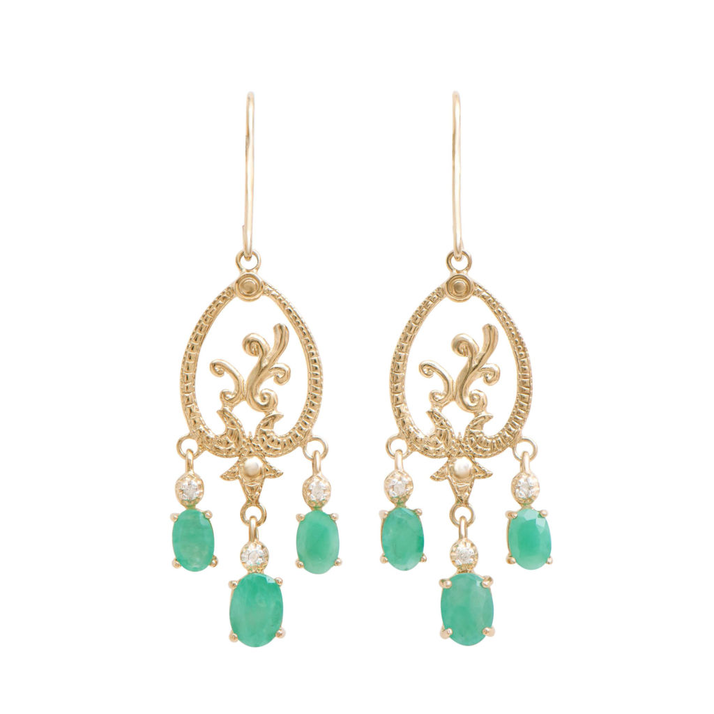 3.66 CTW Diamonds & Emerald 18K Gold Plated Sterling Silver Designer Earrings