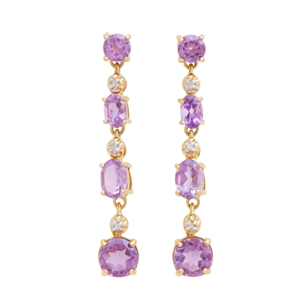 5.46 CTW Diamonds & Amethyst 18K Gold Plated Sterling Silver Designer Earrings