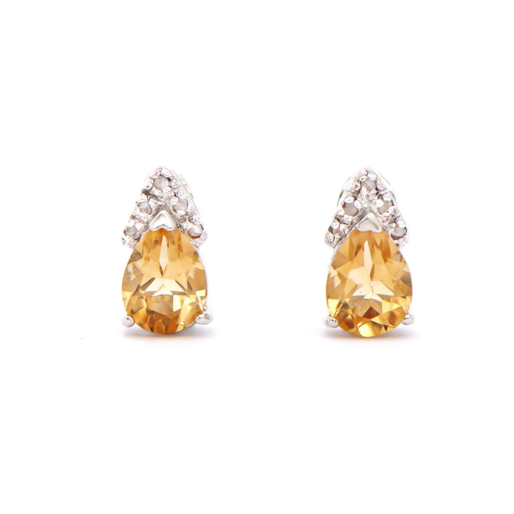 2.06 CTW Citrine & Diamonds Rhodium Plated Designer Earrings