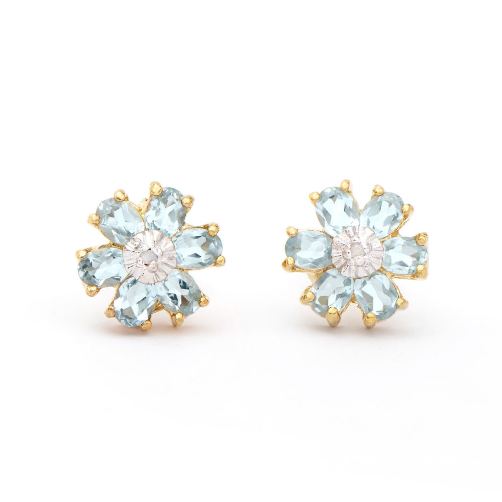 2.02 CTW Blue Topaz & Diamonds 18K Gold Plated Designer Earrings