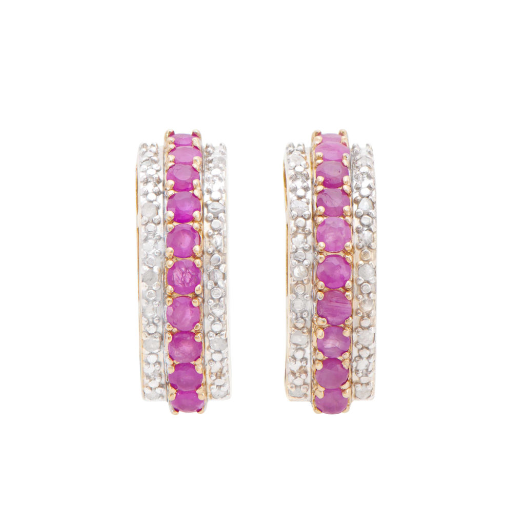2.23 CTW Diamonds & Ruby 18K Gold Plated Sterling Silver Designer Earrings