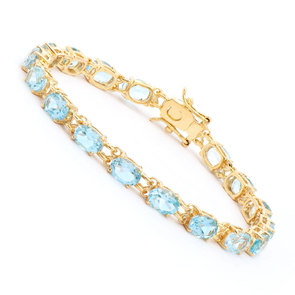 17.2 CTW Blue Topaz 18K Gold Plated Designer Bracelet 7.25 in
