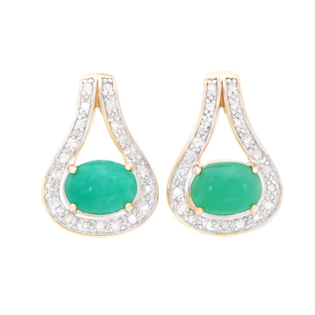 2.73 CTW Diamonds & Emerald 18K Gold Plated Sterling Silver Designer Earrings