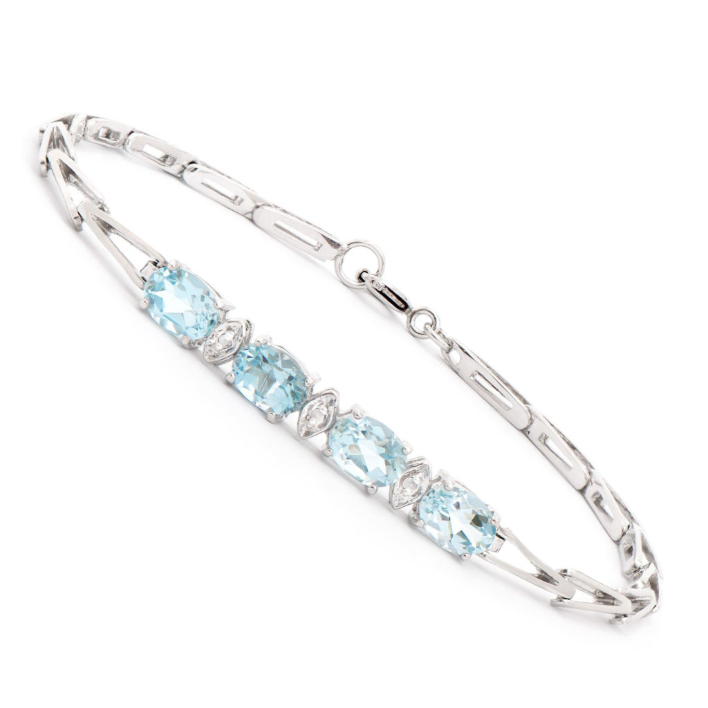 2.83 CTW Blue Topaz & Diamonds Rhodium Plated Designer Bracelet 7.5 in