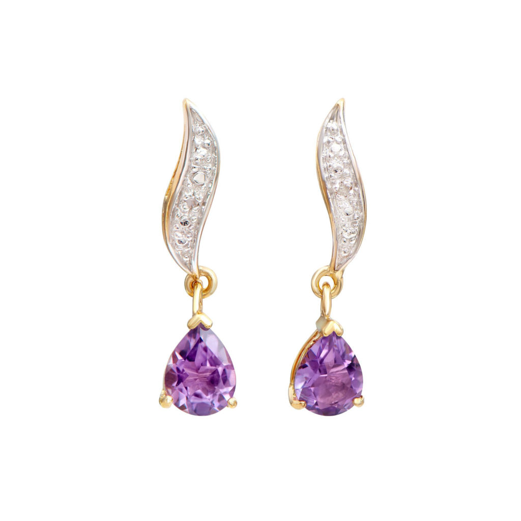2.04 CTW Amethyst & Diamonds 18K Gold Plated Designer Earrings