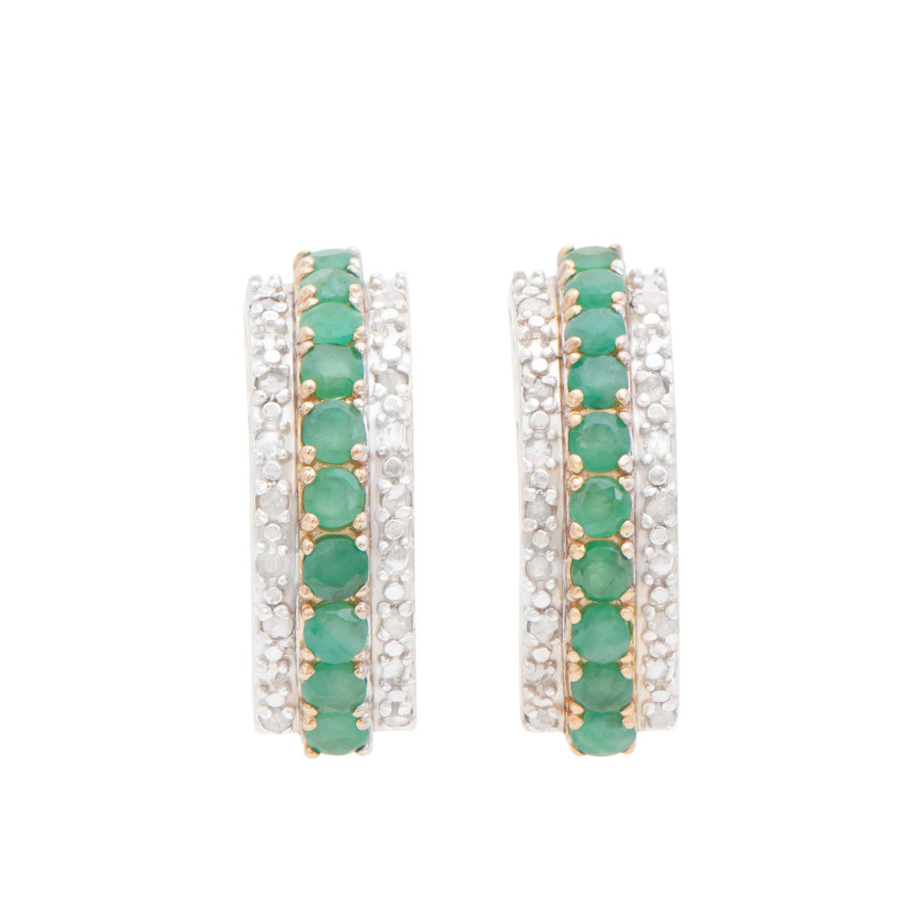 2.23 CTW Diamonds & Emerald 18K Gold Plated Sterling Silver Designer Earrings