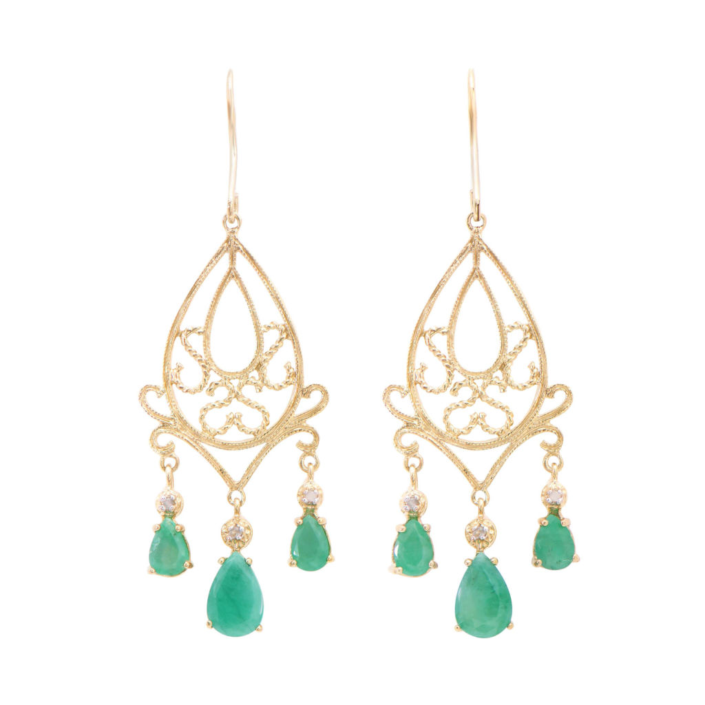 4.57 CTW Diamonds & Emerald 18K Gold Plated Sterling Silver Designer Earrings