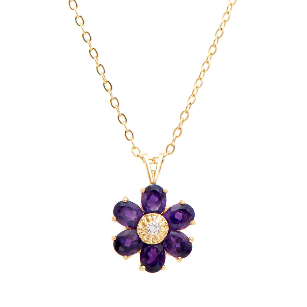 1.81 CTW Amethyst & Diamonds 18K Gold Plated Designer Pendant 18 in