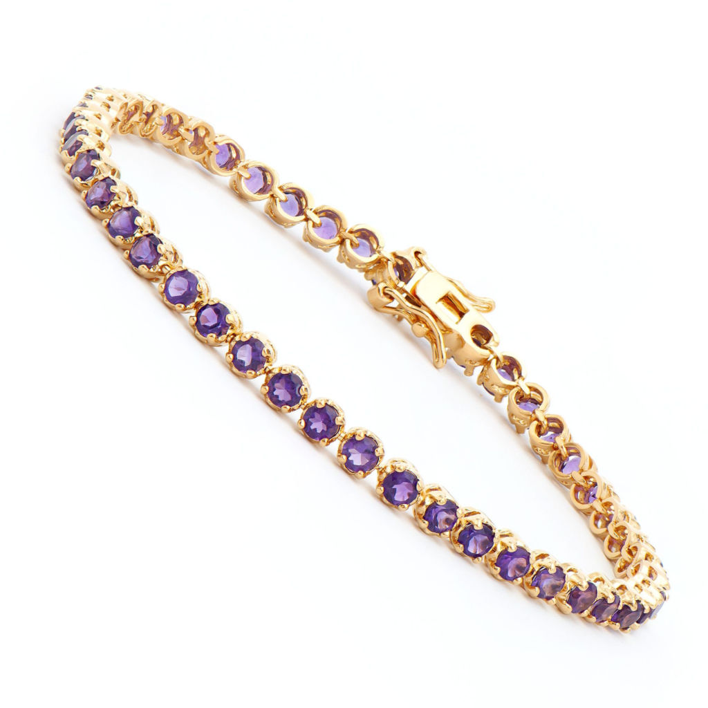 4.35 CTW Amethyst 18K Gold Plated Designer Bracelet 7.4 in