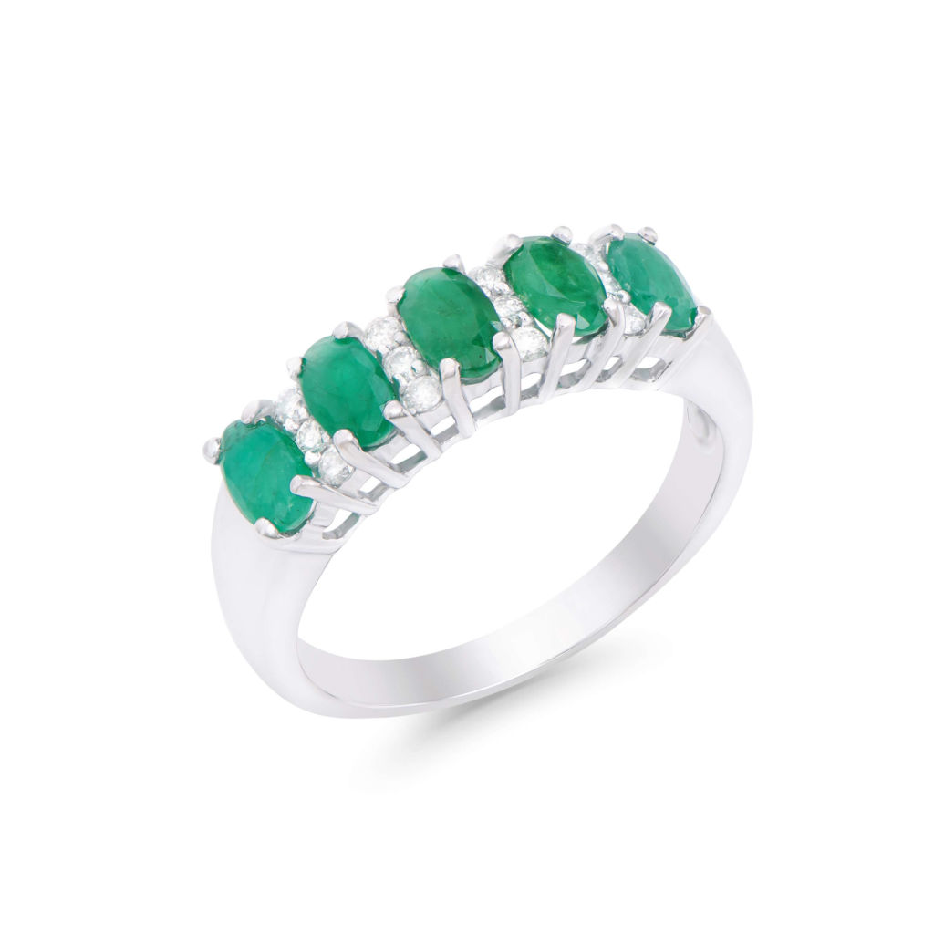 1.35 CTW Certified Diamonds & Emerald 14K White Gold Designer Ring