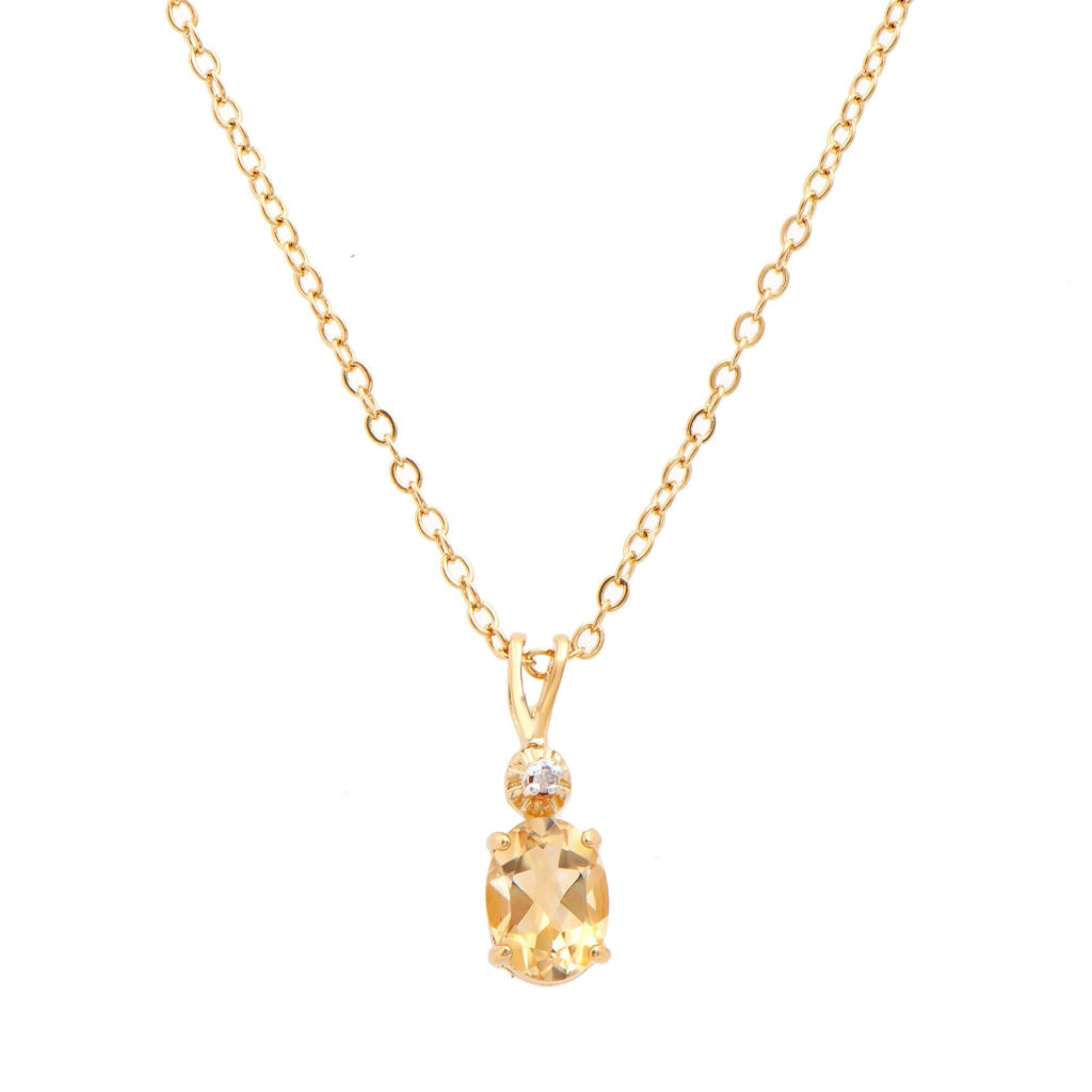 1.03 CTW Citrine & Diamonds 18K Gold Plated Designer Pendant 18 in