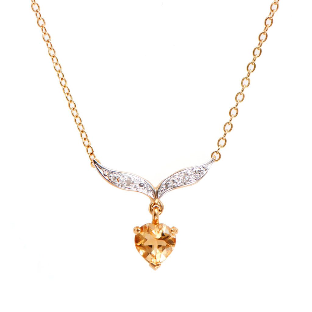 1.01 CTW Citrine & Diamonds 18K Gold Plated Designer Necklace 18 in