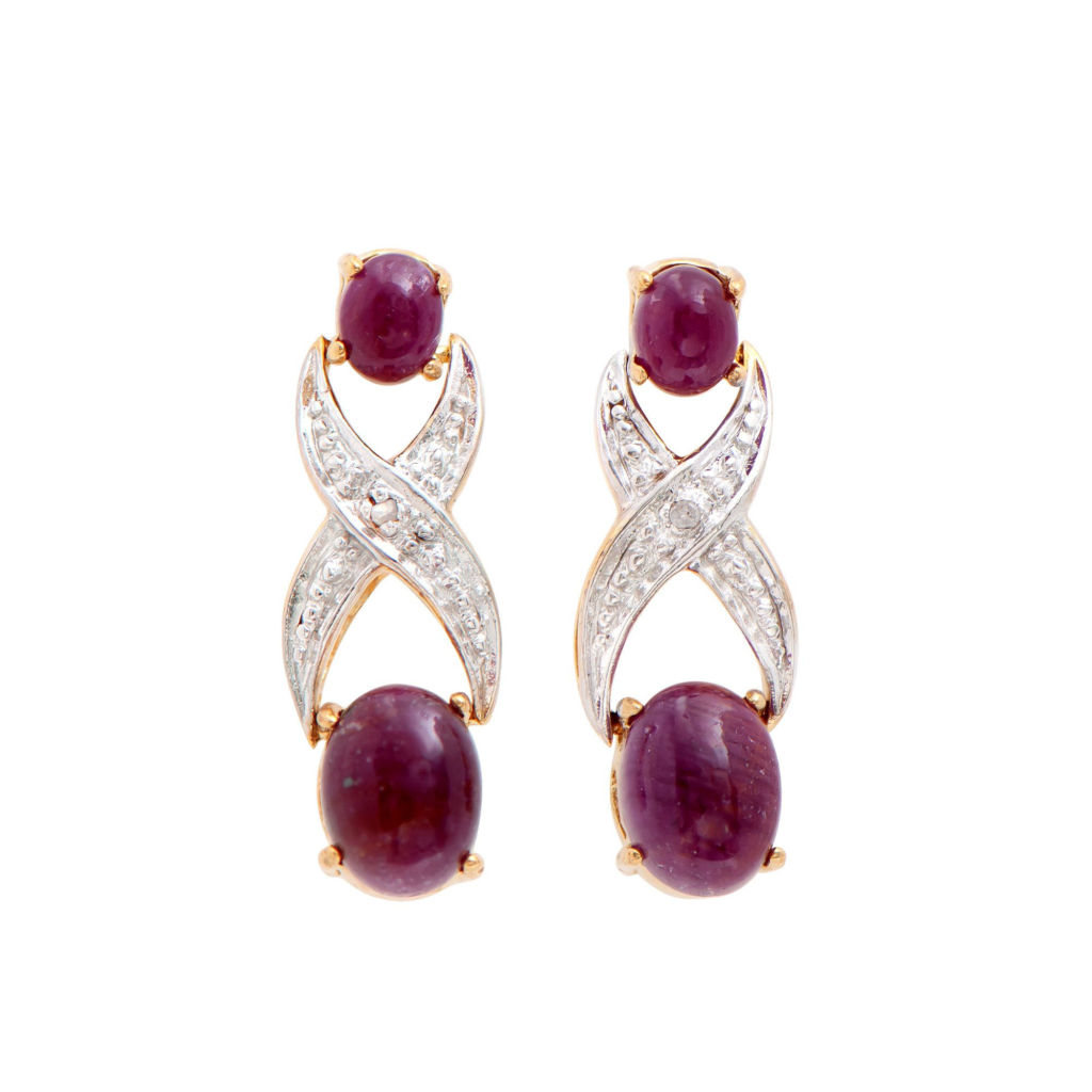 5.04 CTW Ruby & Diamonds 18K Gold Plated Designer Earrings
