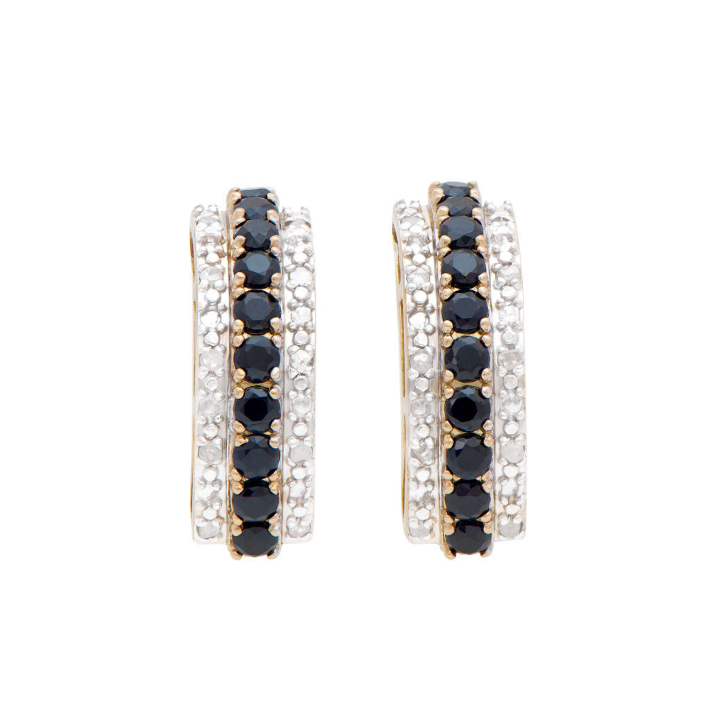 2.23 CTW Diamonds & Sapphire 18K Gold Plated Sterling Silver Designer Earrings