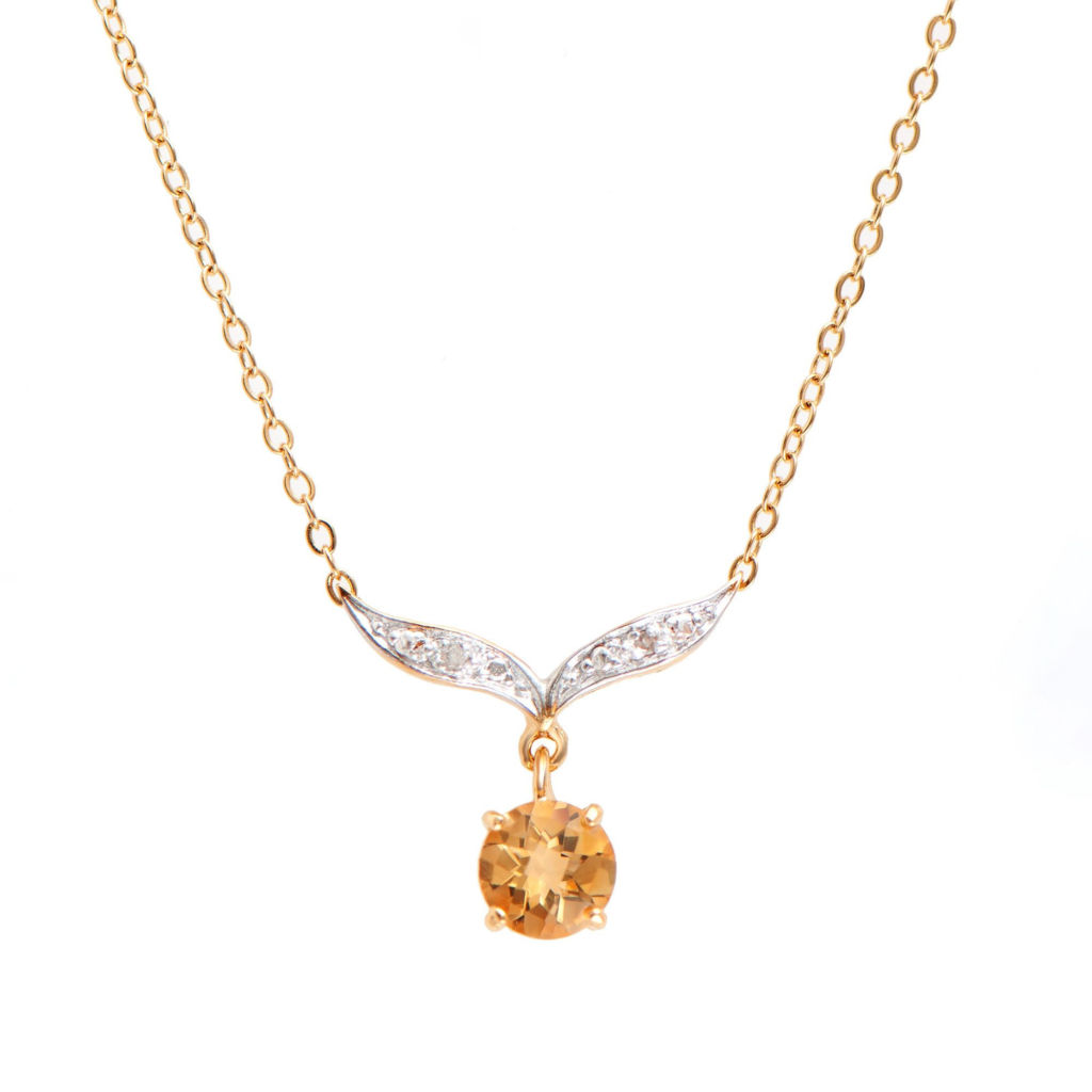 1.04 CTW Citrine & Diamonds 18K Gold Plated Designer Necklace 18 in