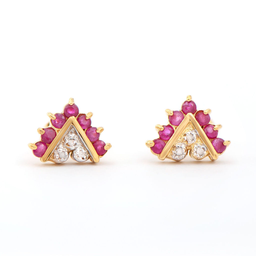 0.75 CTW Ruby & Diamonds 18K Gold Plated Designer Earrings