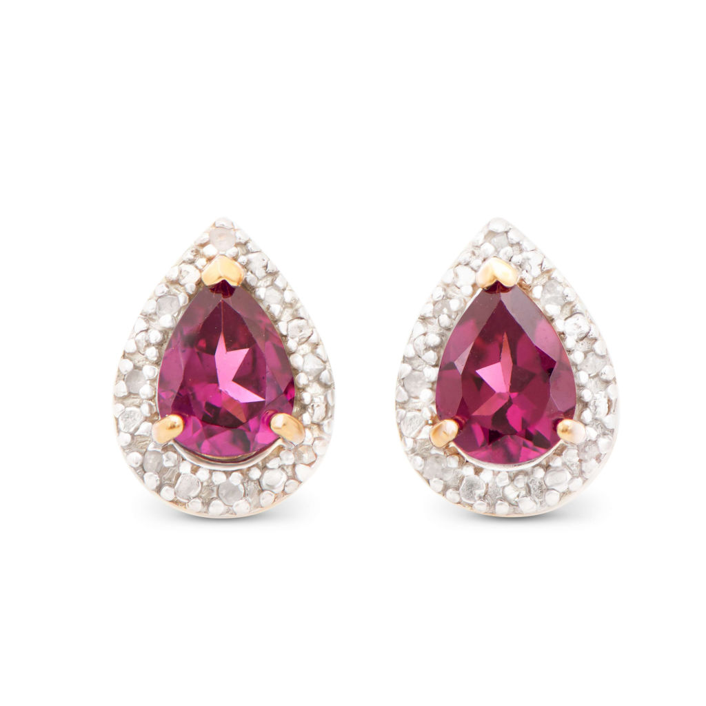 2.37 CTW Diamonds & Garnet 18K Gold Plated Sterling Silver Designer Earrings