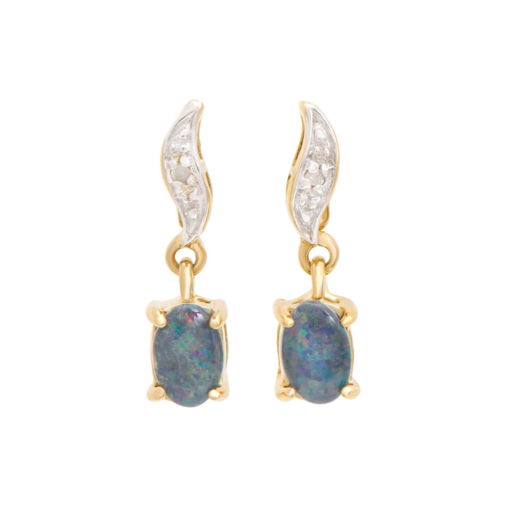 0.53 CTW Diamonds & Opal 18K Gold Plated Sterling Silver Designer Earrings