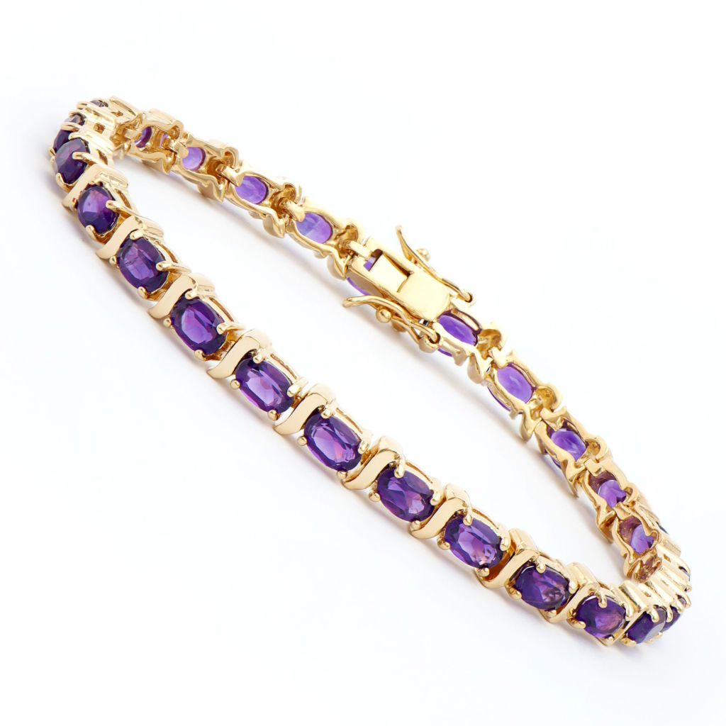 10.05 CTW Amethyst 18K Gold Plated Designer Bracelet 7.7 in