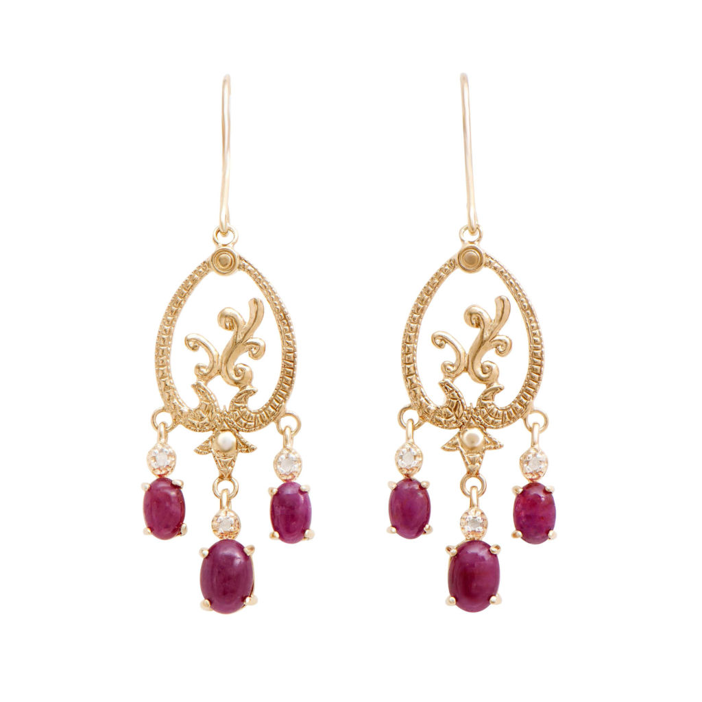 4.56 CTW Diamonds & Ruby 18K Gold Plated Sterling Silver Designer Earrings