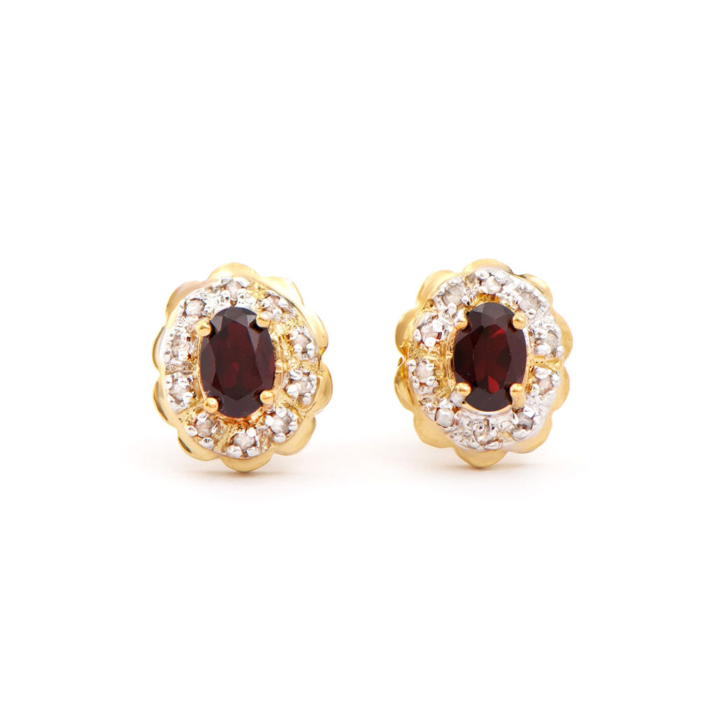 1.02 CTW Garnet & Diamonds 18K Gold Plated Designer Earrings