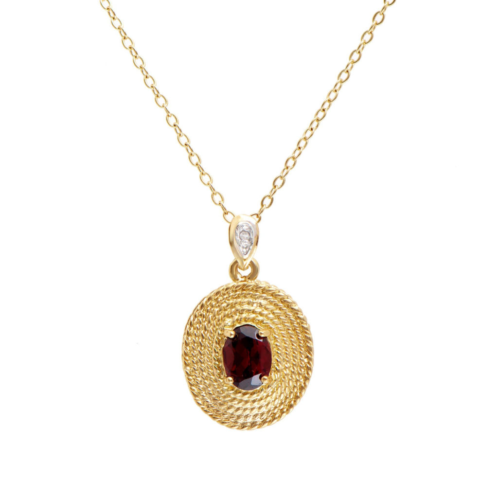 1.26 CTW Garnet & Diamonds 18K Gold Plated Designer Pendant 18 in