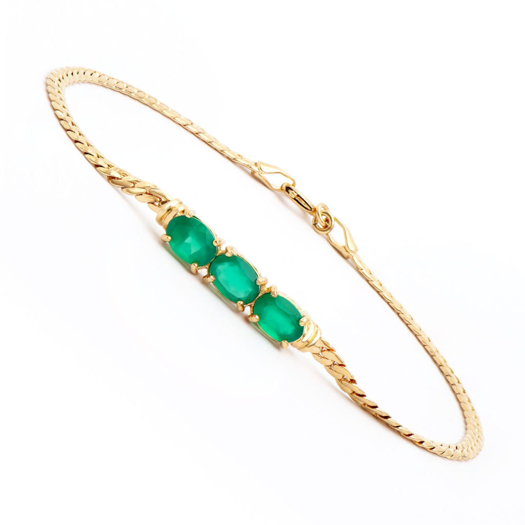 2.11 CTW Green Agate 18K Gold Plated Designer Bracelet