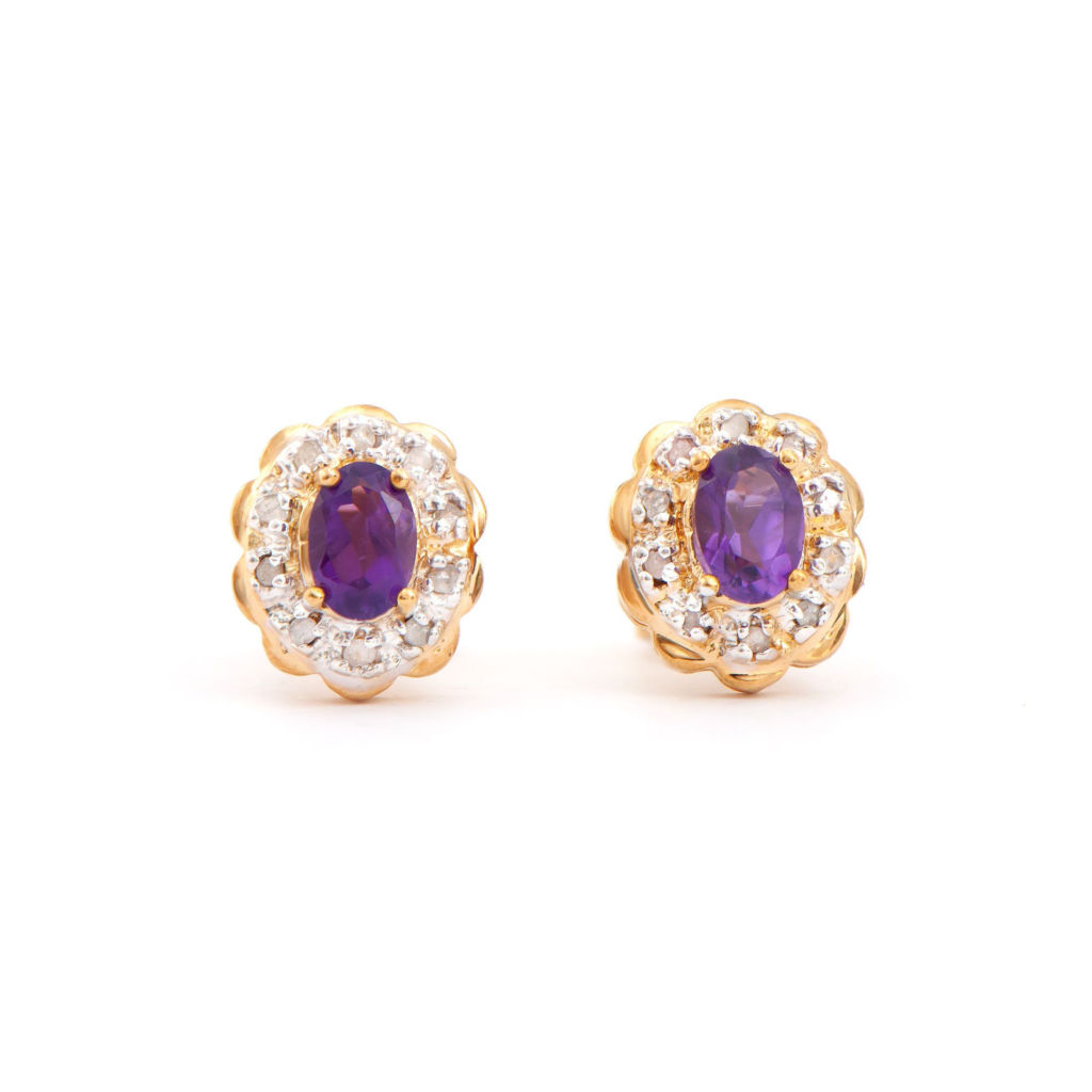 1.02 CTW Amethyst & Diamonds 18K Gold Plated Designer Earrings