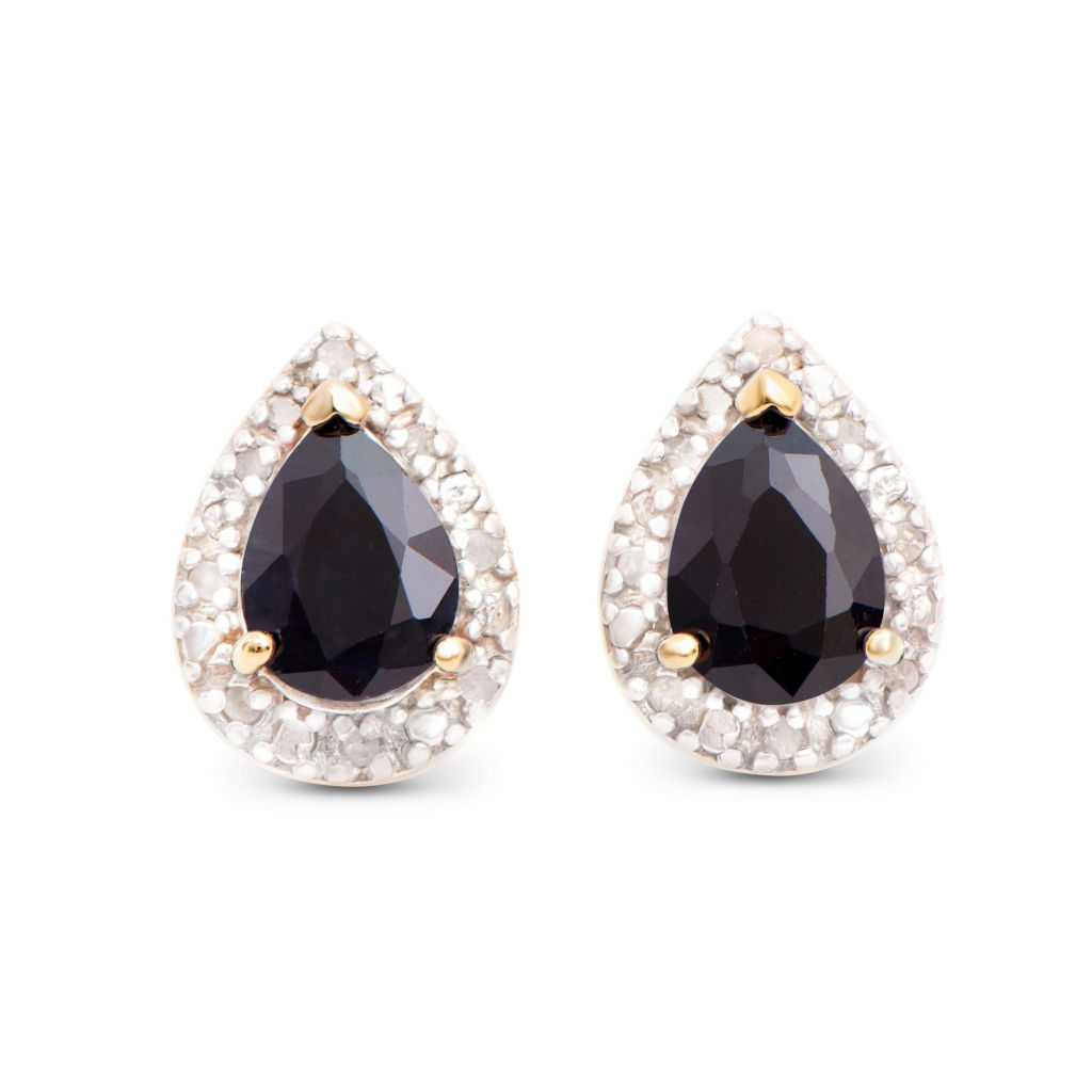 2.87 CTW Diamonds & Sapphire 18K Gold Plated Sterling Silver Designer Earrings