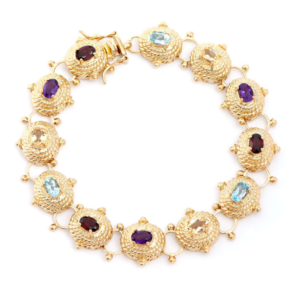 5.75 CTW Multi-Stone 18K Gold Plated Designer Antique Style Bracelet 8.1 in