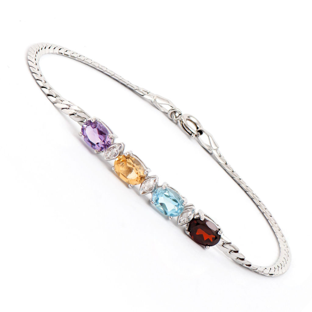 3.35 CTW Multi-Stone & Diamonds Rhodium Plated Designer Bracelet 7.8 in