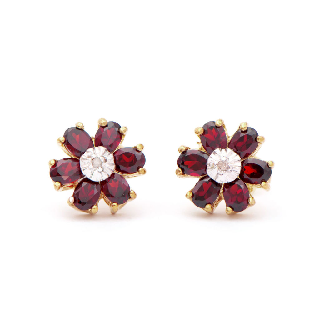 1.92 CTW Garnets & Diamonds 18K Gold Plated Designer Earrings