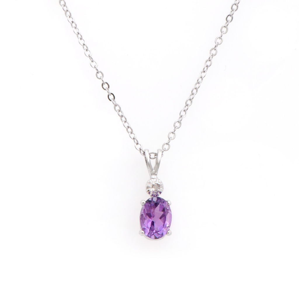 1.03 CTW Amethyst & Diamonds Rhodium Plated Designer Pendant 18 in