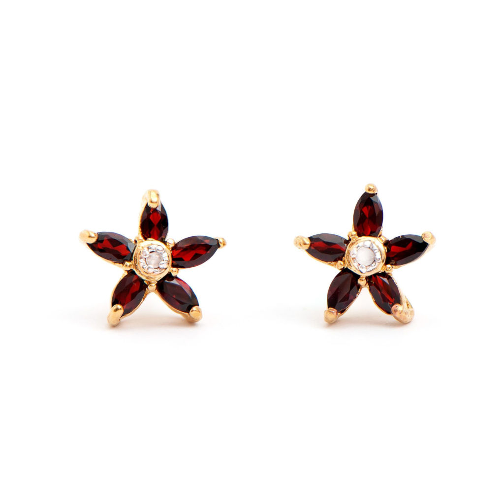 1.03 CTW Garnet & Diamonds 18K Gold Plated Designer Earrings