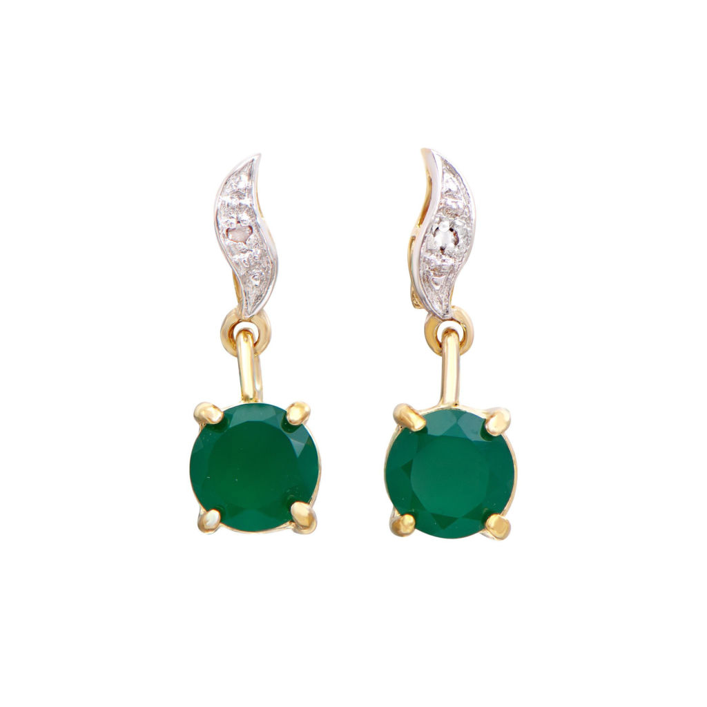 1.22 CTW Green Agate & Diamonds 18K Gold Plated Designer Earrings