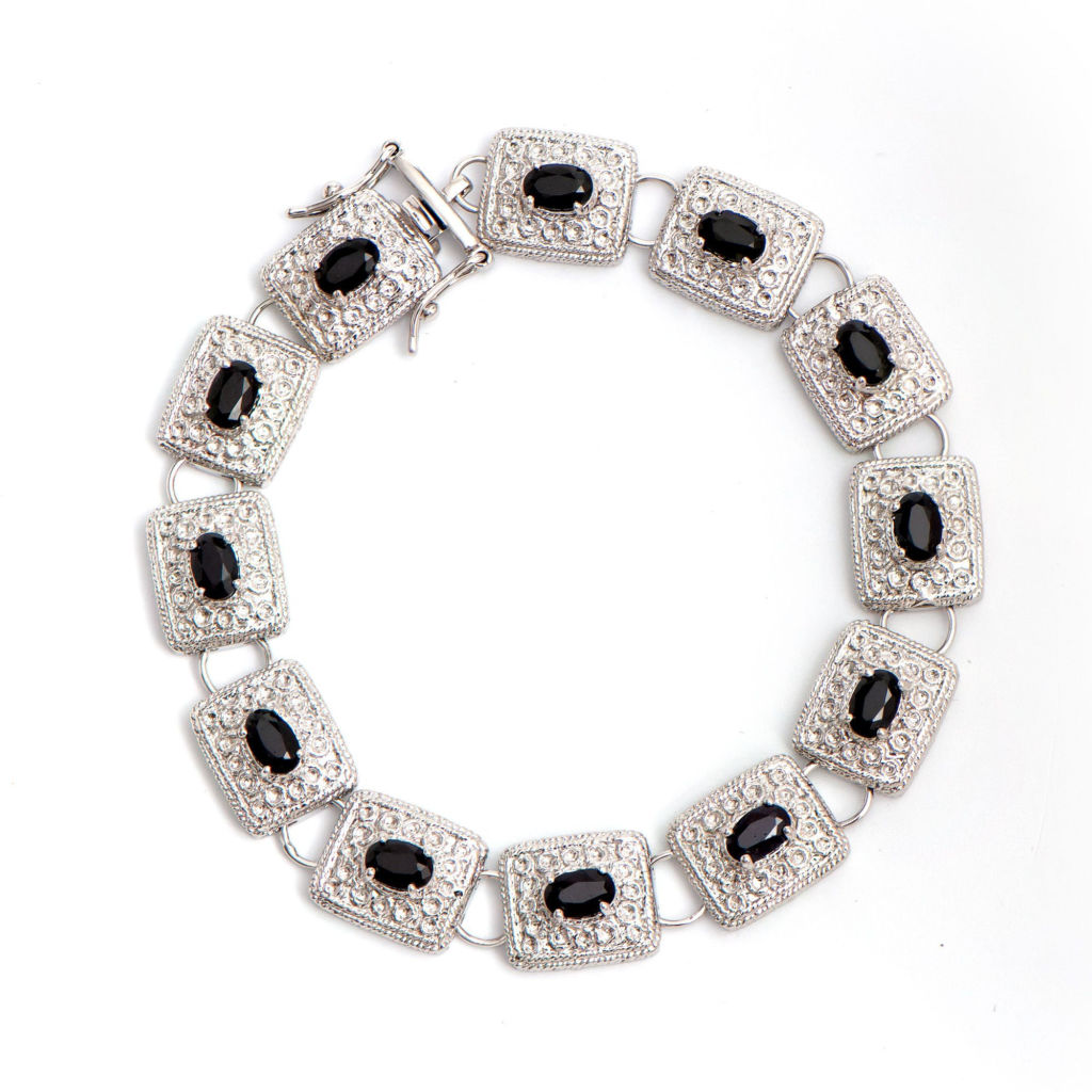 7.85 CTW Sapphire Antique Style Rhodium Plated Designer Bracelet 7.75 in