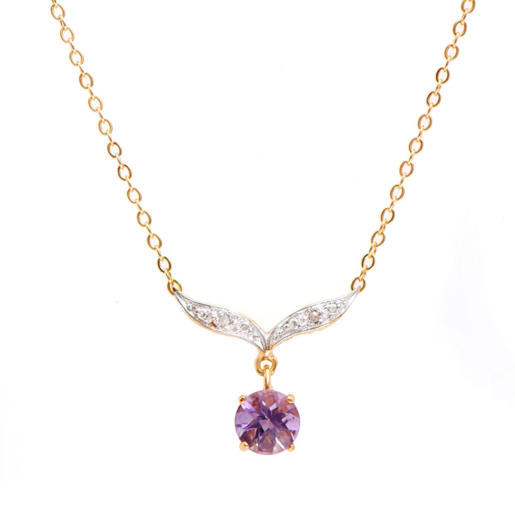 1.04 CTW Amethyst & Diamonds 18K Gold Plated Designer Necklace 18 in