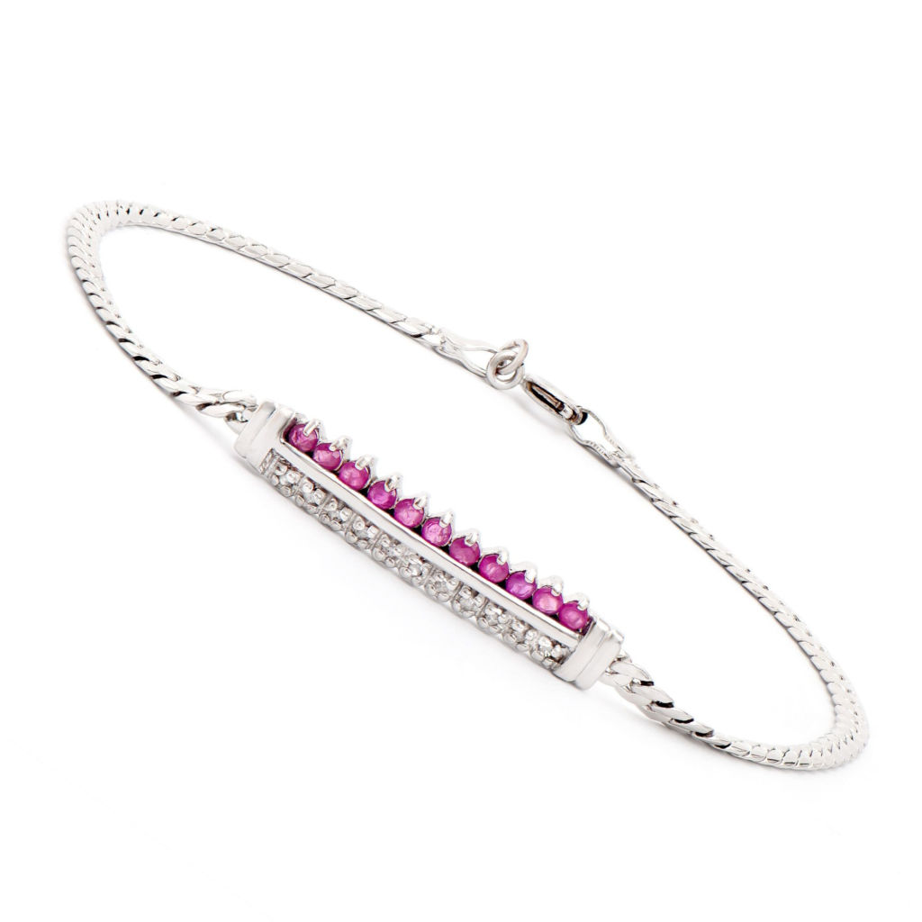0.6 CTW Ruby & Diamonds Rhodium Plated Designer Bracelet