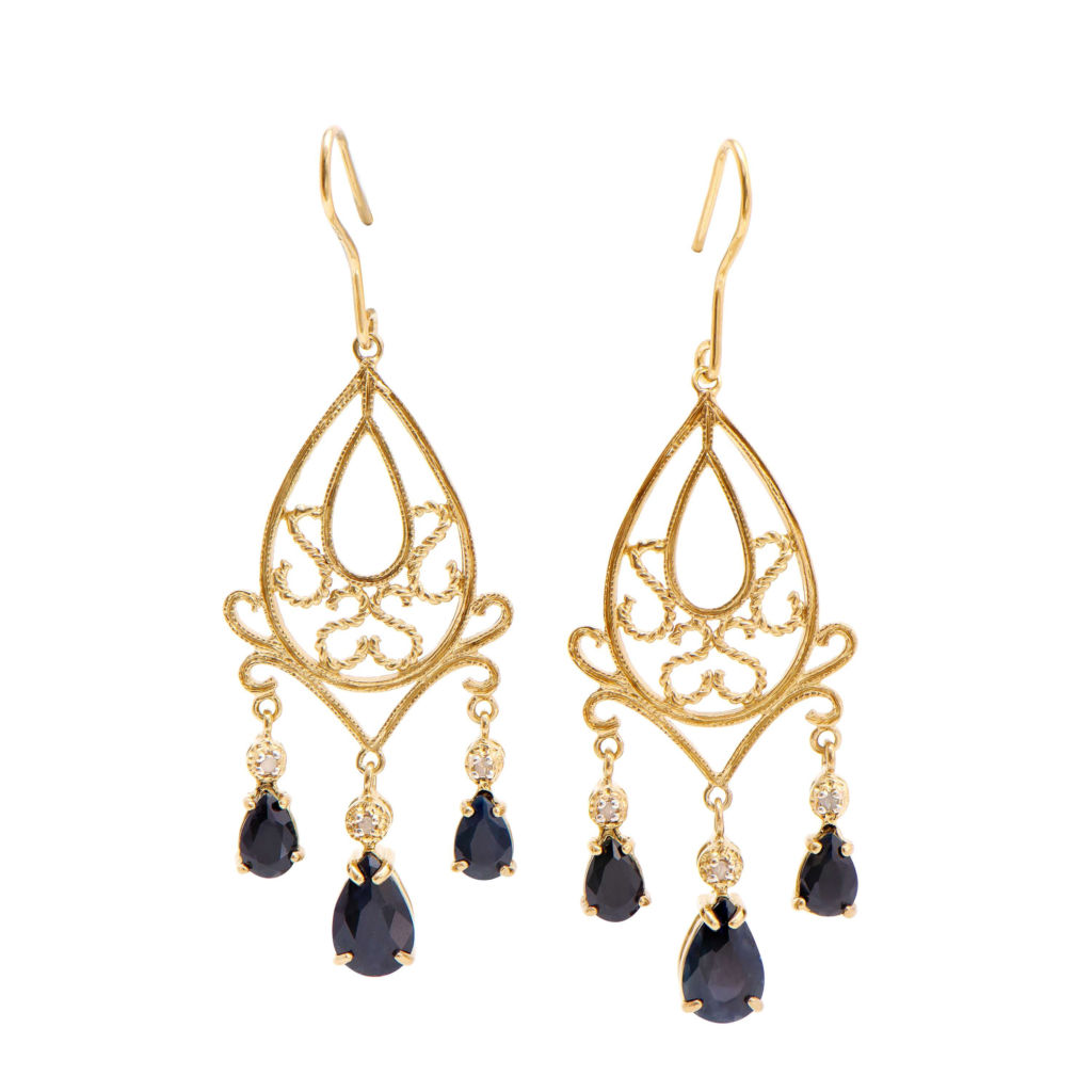 5.33 CTW Diamonds & Sapphire 18K Gold Plated Sterling Silver Designer Earrings