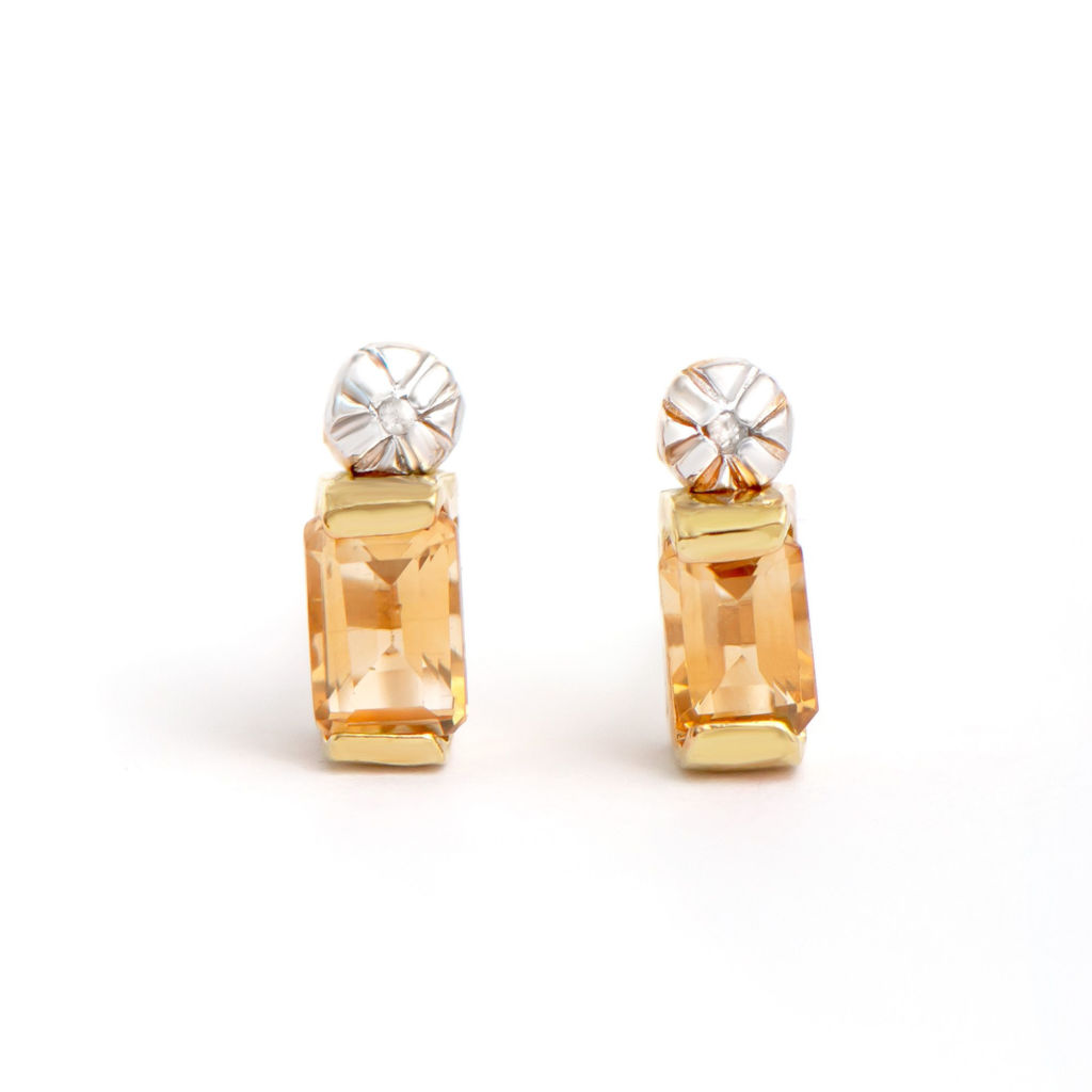1.12 CTW Citrine And Diamonds 18K Gold Plated Designer Earrings