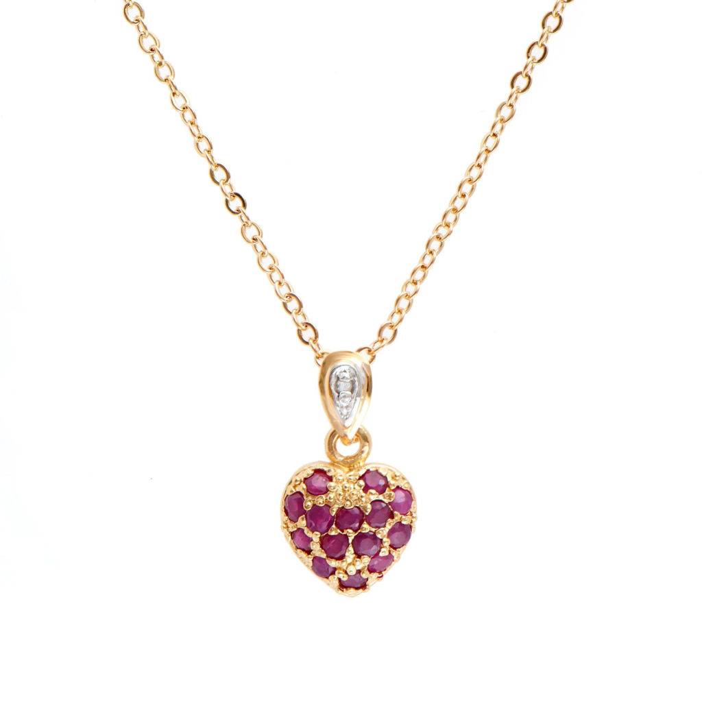 0.71 CTW Ruby & Diamonds 18K Gold Plated Designer Pendant 18 in