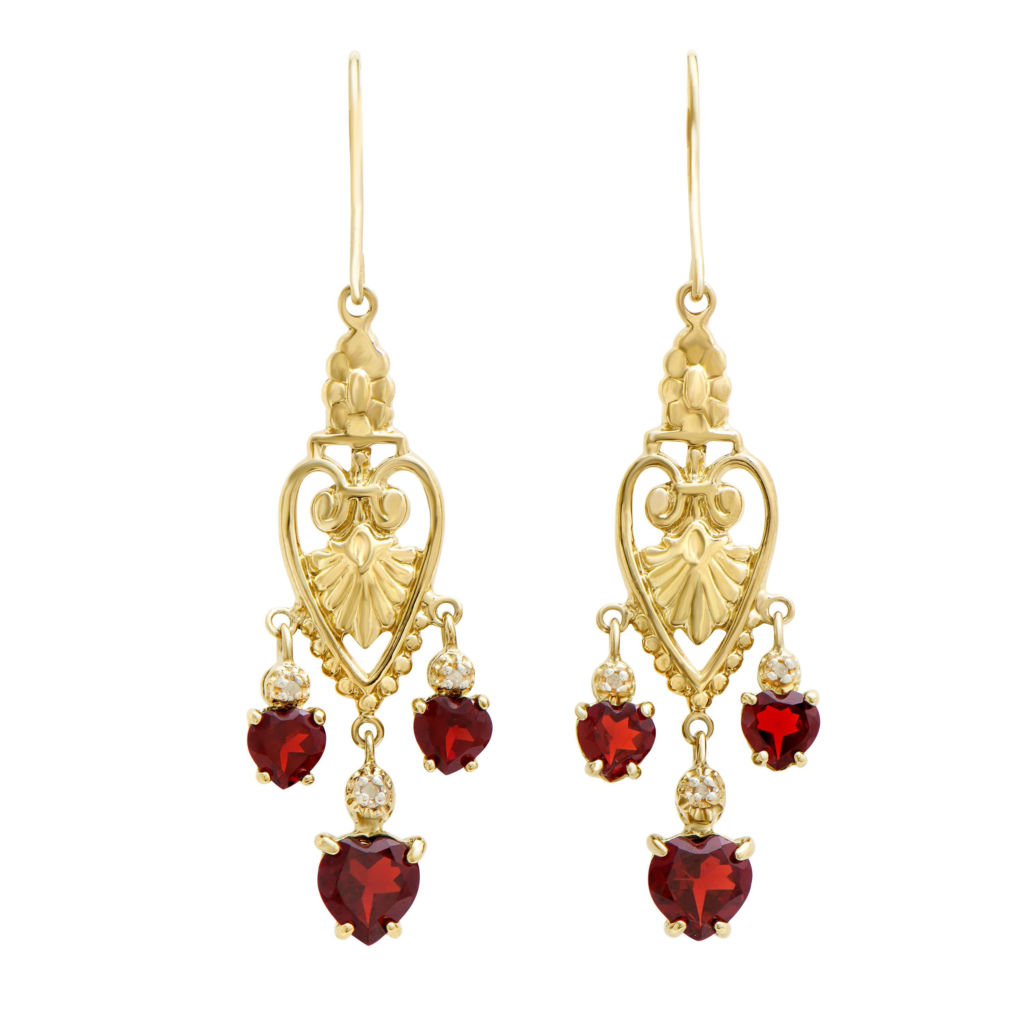 2.95 CTW Diamonds & Garnet 18K Gold Plated Sterling Silver Designer Earrings
