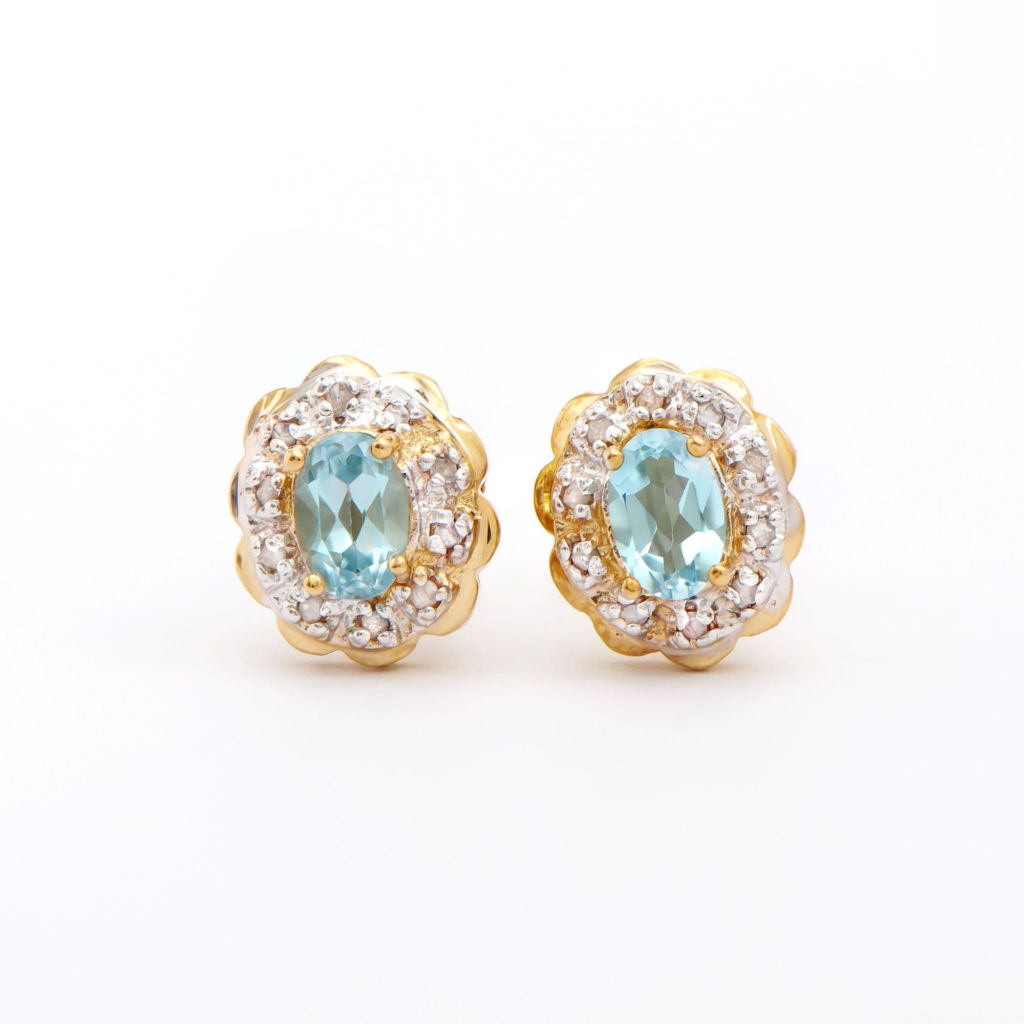 1.3 CTW Blue Topaz & Diamonds 18K Gold Plated Designer Earrings