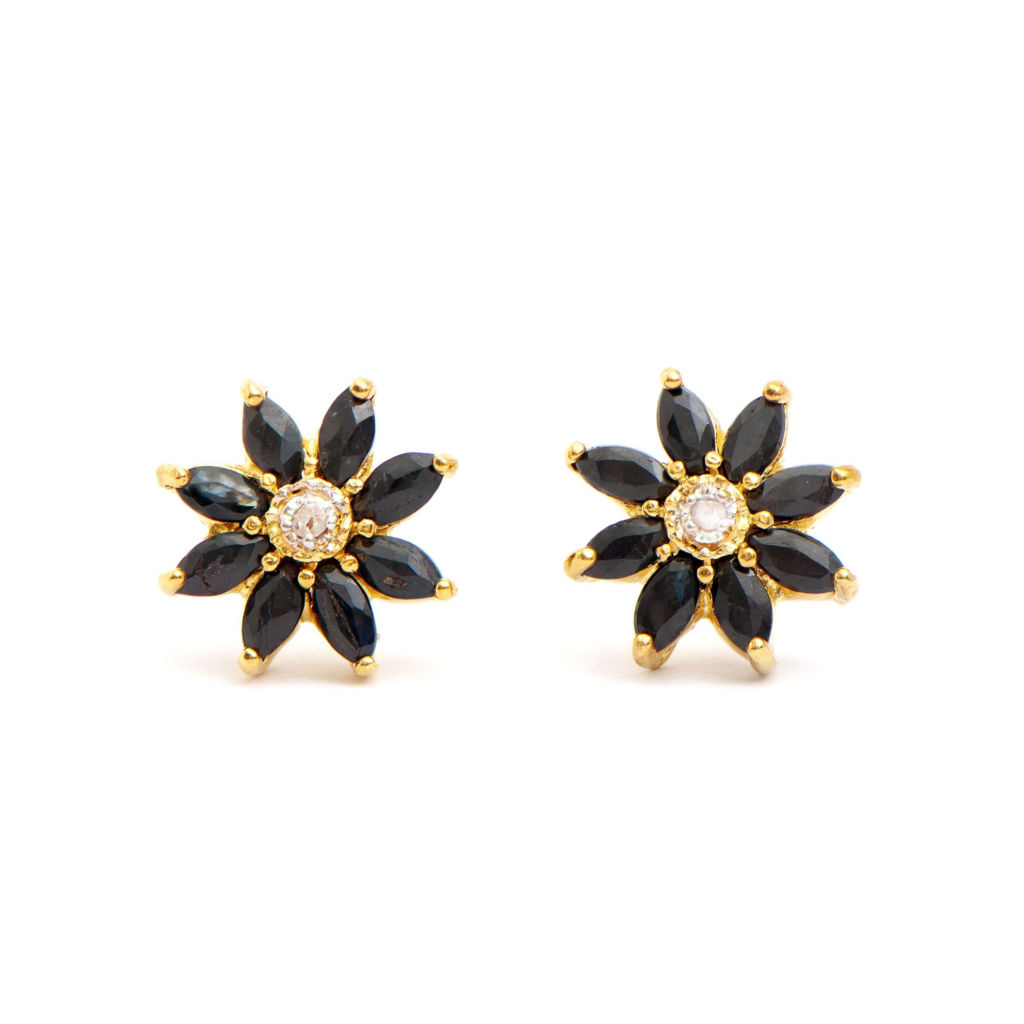 1.63 CTW Sapphire & Diamonds 18K Gold Plated Designer Earrings
